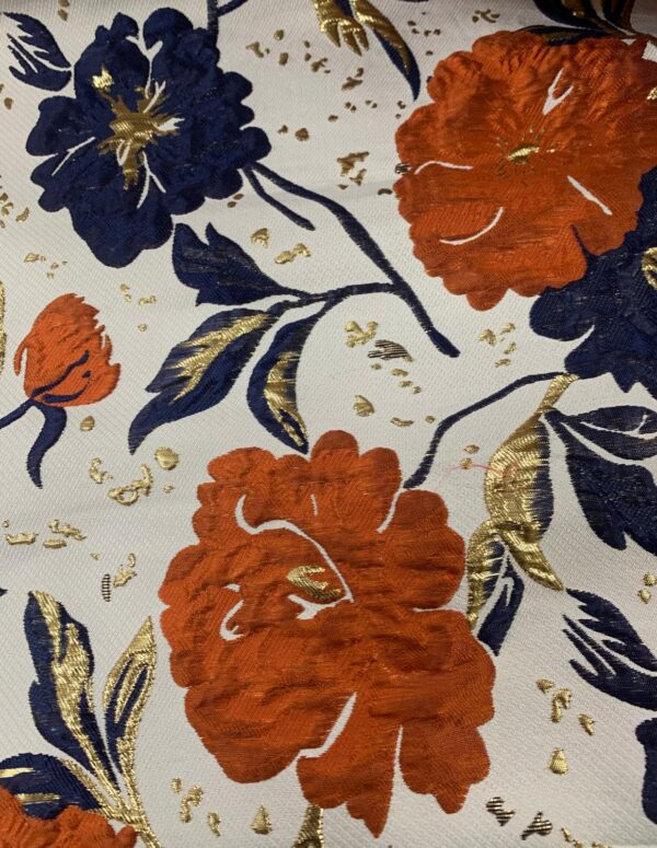 Brocade - Rust Orange and Navy Blue 610894 (Low Stock - Up to 5 Yds. Available)