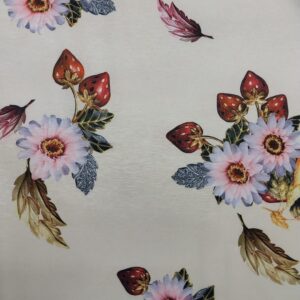 Stretch Taffeta - Floral Print w/ Strawberries - White 606488