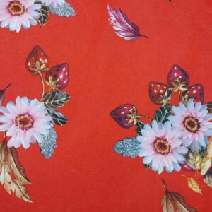 Stretch Taffeta - Floral Print w/ Strawberries - Red 606488