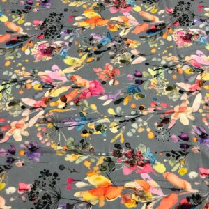 Digital Picassa - Poplin - Pink, Orange, Gray - Floral Print 611027