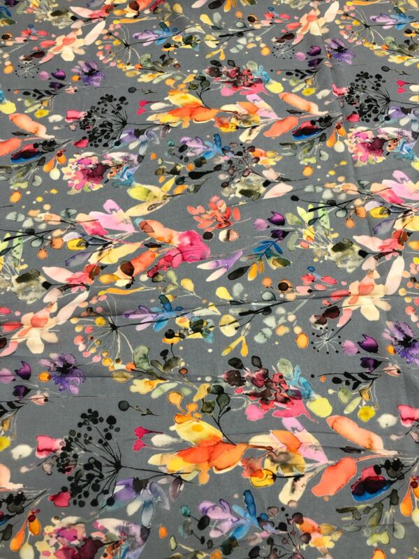 Digital Picassa - Poplin - Pink, Orange, Gray - Floral Print 611027