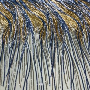 Stretch Sequin Lace - Periwinkle Blue & Gold  - 1001473 (Low Stock - Up to 5 Yds. Available)