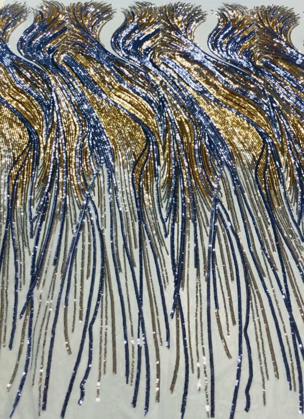 Stretch Sequin Lace - Periwinkle Blue & Gold  - 1001473 (Low Stock - Up to 5 Yds. Available)