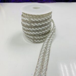 Trim - Rope Beaded Rhinestone - White & Silver 1"